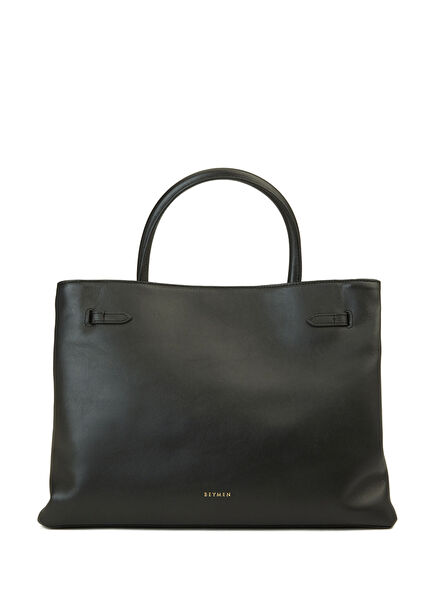 Belted Büyük Siyah Kadın Deri El Çantası